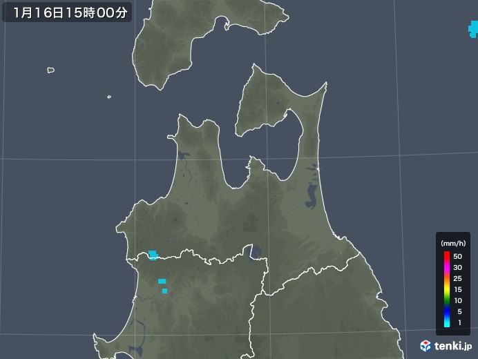 青森県の雨雲レーダー(2018年01月16日)