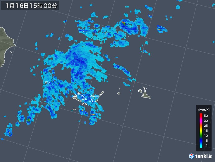 宮古・石垣・与那国(沖縄県)の雨雲レーダー(2018年01月16日)