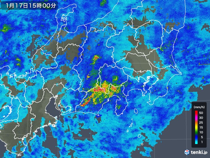 関東・甲信地方の雨雲レーダー(2018年01月17日)