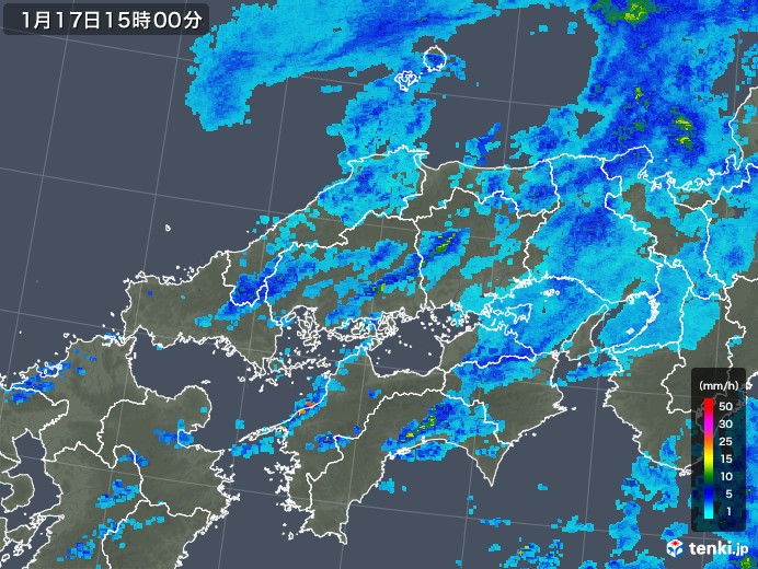 中国地方の雨雲レーダー(2018年01月17日)