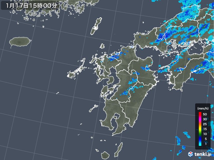 九州地方の雨雲レーダー(2018年01月17日)