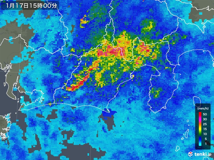 静岡県の雨雲レーダー(2018年01月17日)