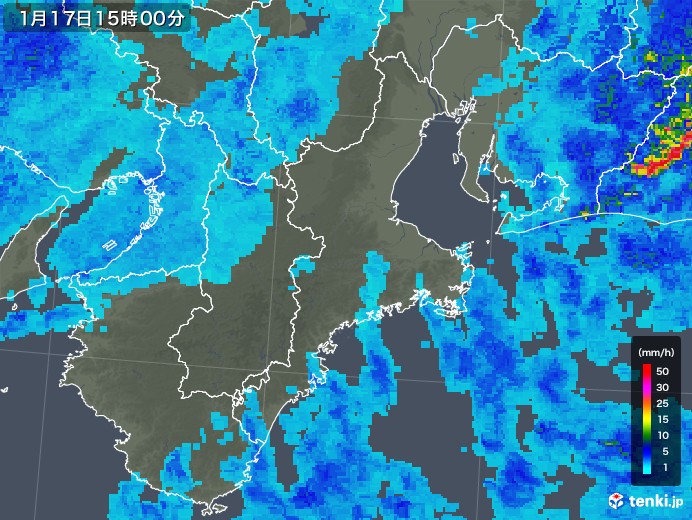 三重県の雨雲レーダー(2018年01月17日)
