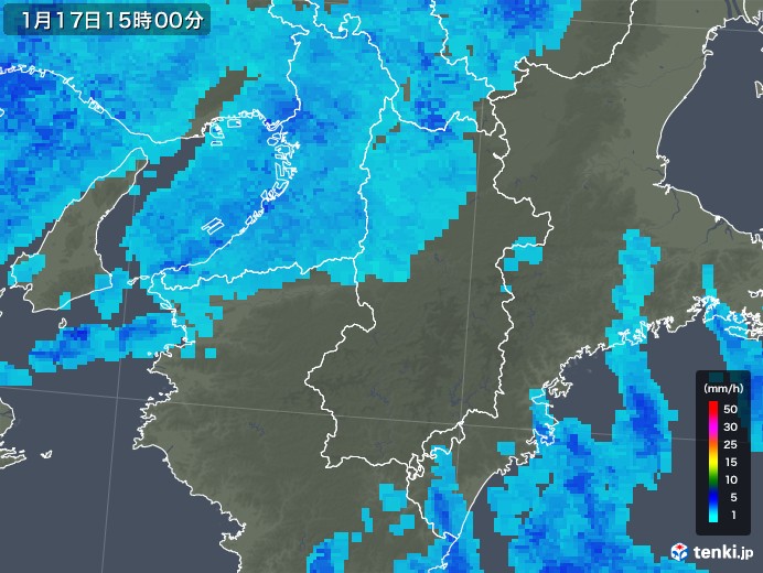 奈良県の雨雲レーダー(2018年01月17日)