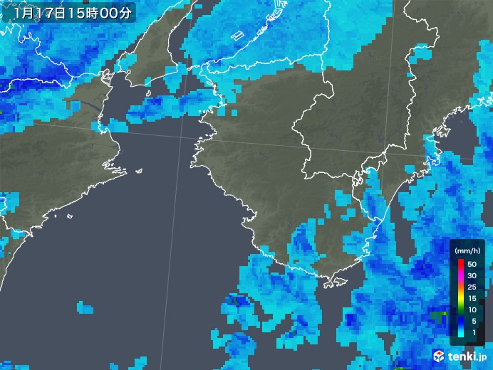 和歌山県の雨雲レーダー(2018年01月17日)