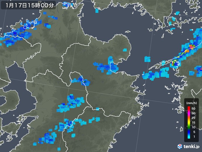 大分県の雨雲レーダー(2018年01月17日)