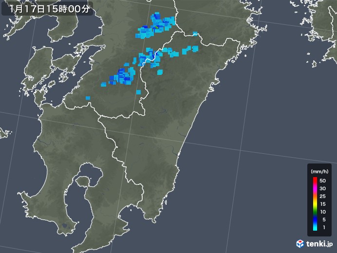 宮崎県の雨雲レーダー(2018年01月17日)