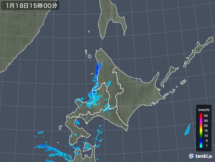 北海道地方の雨雲レーダー(2018年01月18日)