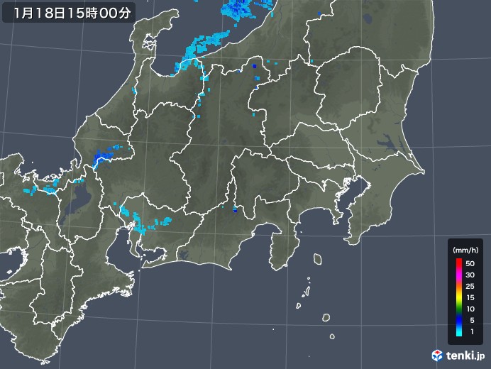 関東・甲信地方の雨雲レーダー(2018年01月18日)