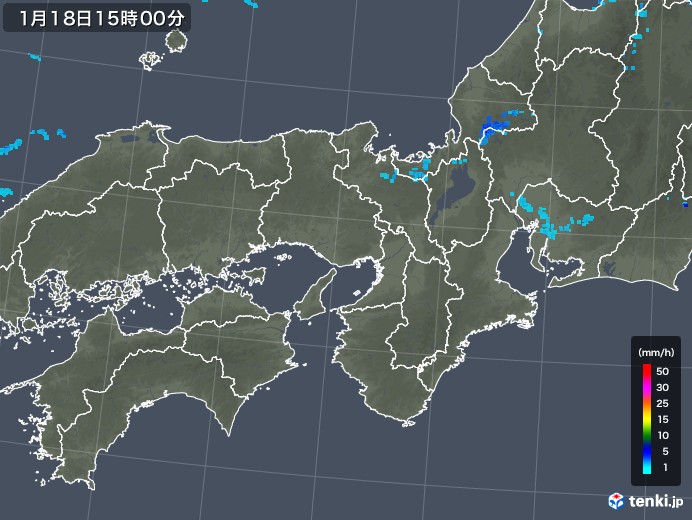 近畿地方の雨雲レーダー(2018年01月18日)