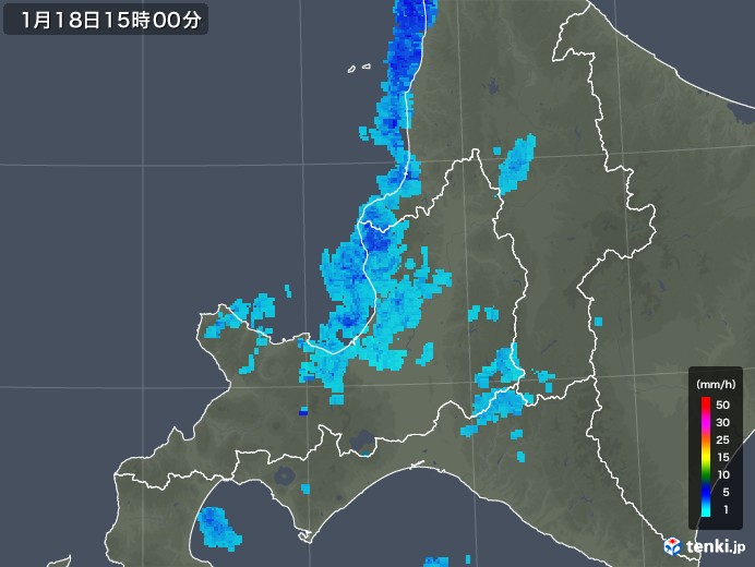 道央の雨雲レーダー(2018年01月18日)