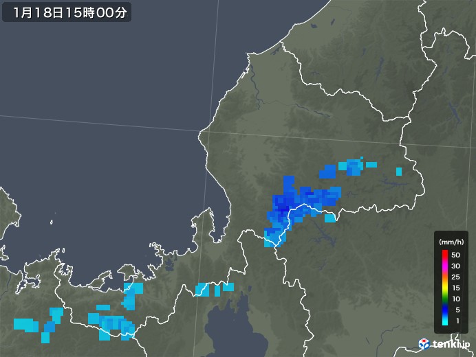 福井県の雨雲レーダー(2018年01月18日)