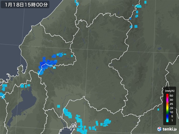 岐阜県の雨雲レーダー(2018年01月18日)