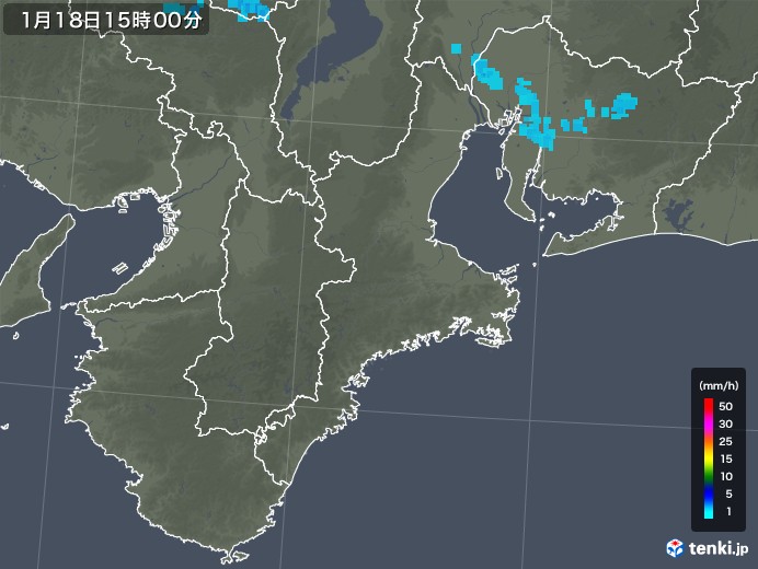 三重県の雨雲レーダー(2018年01月18日)