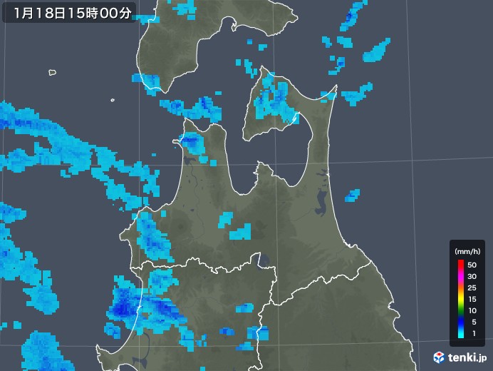 青森県の雨雲レーダー(2018年01月18日)
