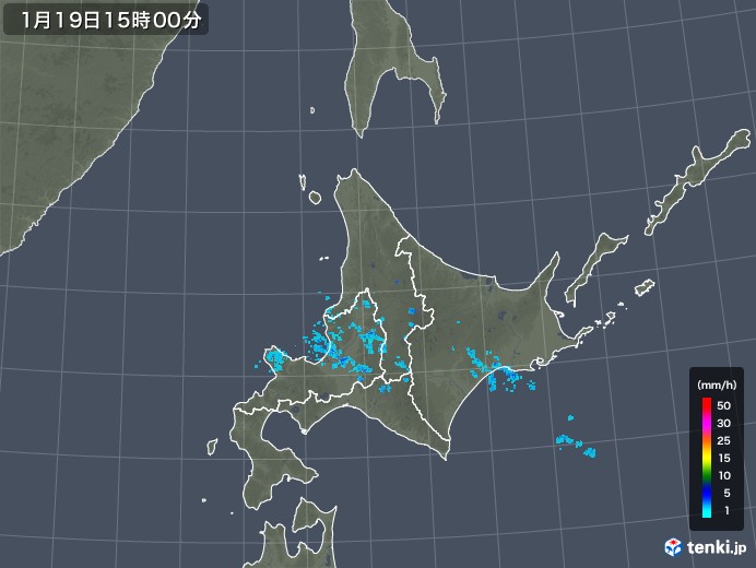 北海道地方の雨雲レーダー(2018年01月19日)