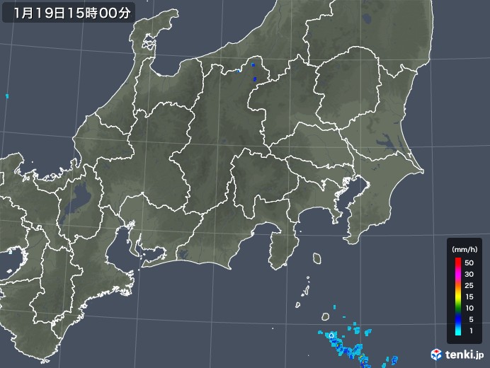 関東・甲信地方の雨雲レーダー(2018年01月19日)