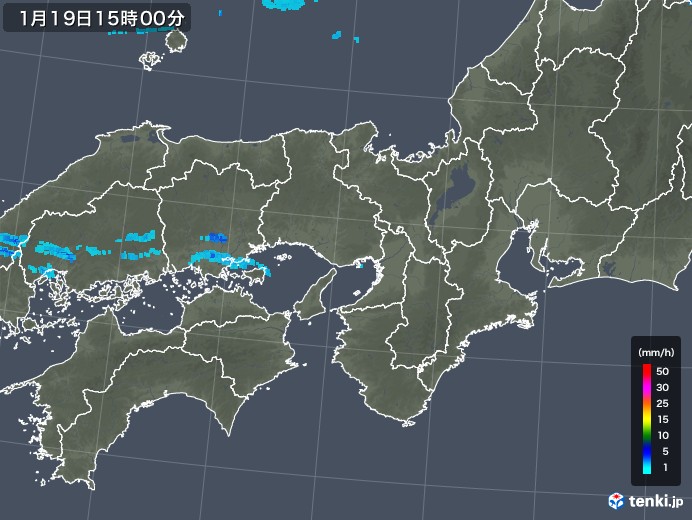 近畿地方の雨雲レーダー(2018年01月19日)