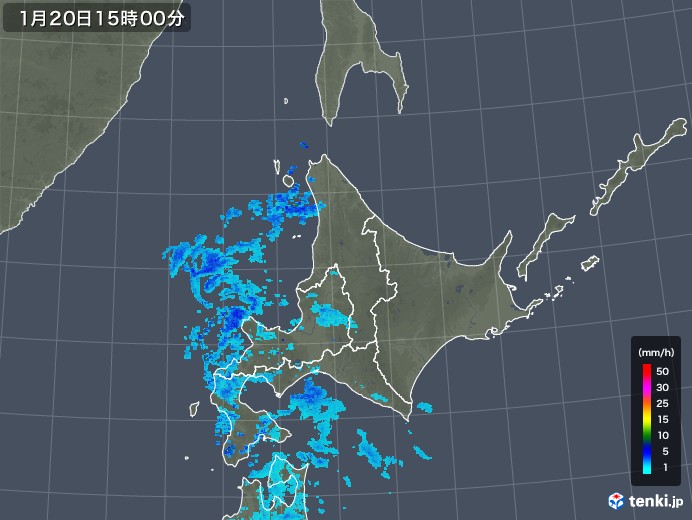 北海道地方の雨雲レーダー(2018年01月20日)