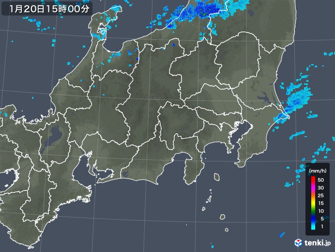 関東・甲信地方の雨雲レーダー(2018年01月20日)