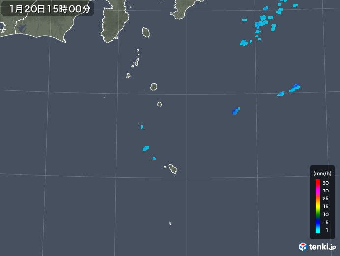 伊豆諸島(東京都)の雨雲レーダー(2018年01月20日)