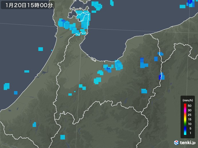 富山県の雨雲レーダー(2018年01月20日)