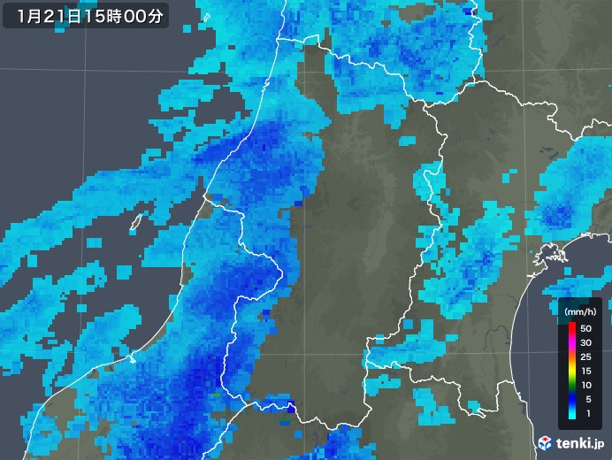 山形県の雨雲レーダー(2018年01月21日)