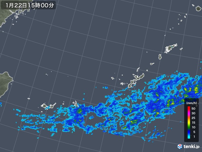 沖縄地方の雨雲レーダー(2018年01月22日)