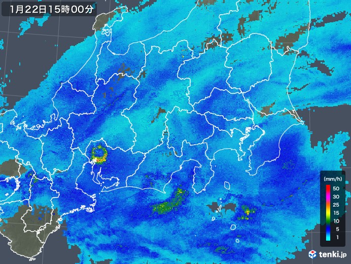 関東・甲信地方の雨雲レーダー(2018年01月22日)