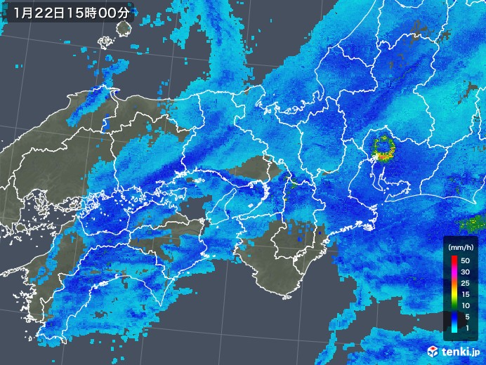 近畿地方の雨雲レーダー(2018年01月22日)