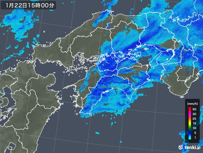 四国地方の雨雲レーダー(2018年01月22日)