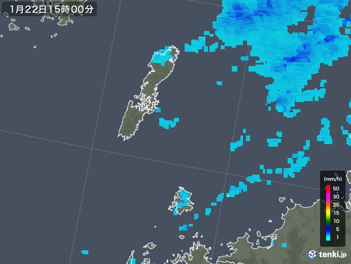 壱岐・対馬(長崎県)の雨雲レーダー(2018年01月22日)