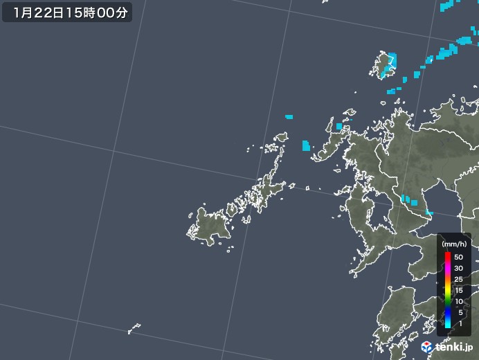 五島列島(長崎県)の雨雲レーダー(2018年01月22日)