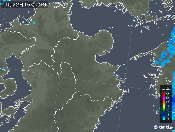 大分県の雨雲レーダー(2018年01月22日)