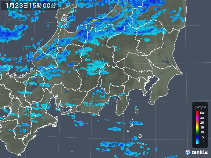 関東・甲信地方の雨雲レーダー(2018年01月23日)