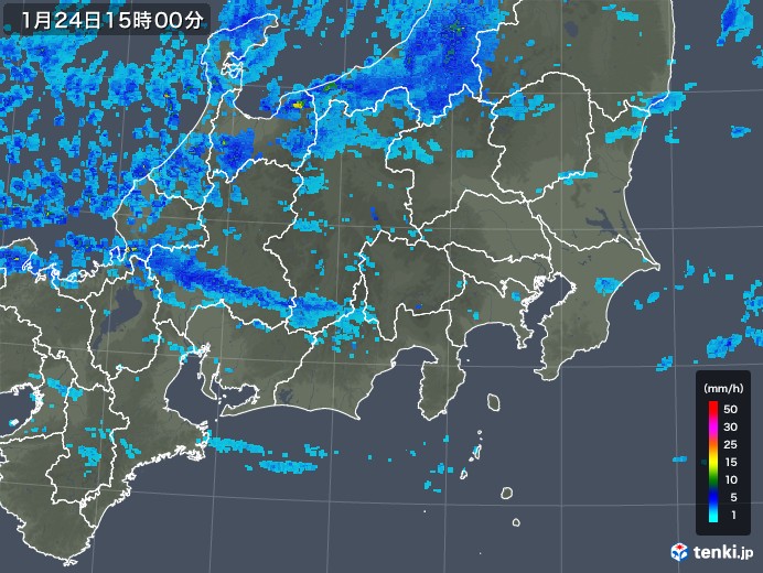 関東・甲信地方の雨雲レーダー(2018年01月24日)