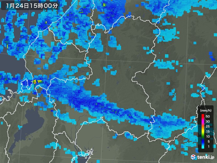 岐阜県の雨雲レーダー(2018年01月24日)