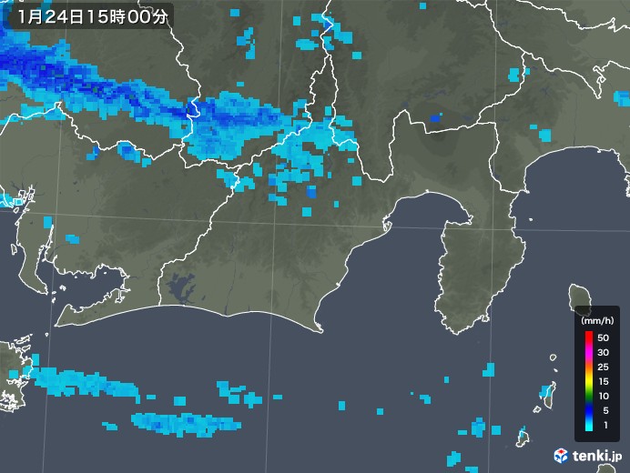 静岡県の雨雲レーダー(2018年01月24日)