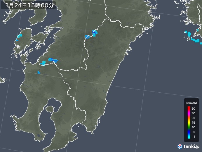 宮崎県の雨雲レーダー(2018年01月24日)