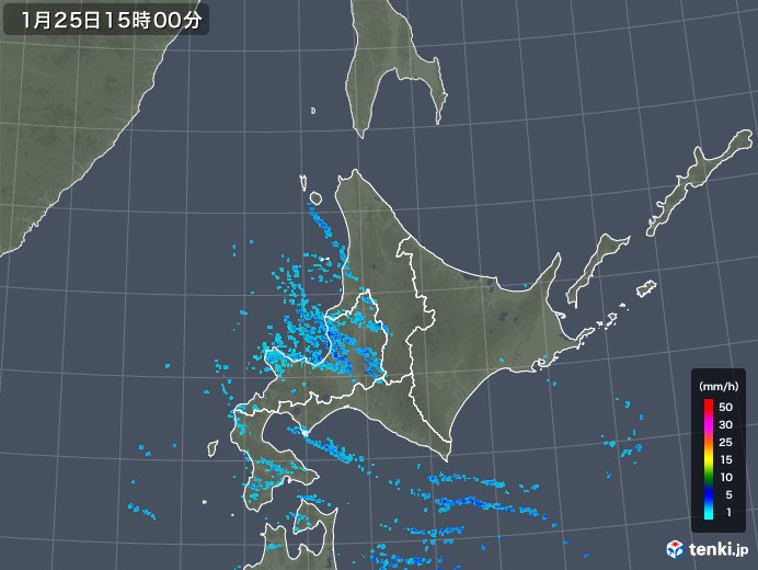 北海道地方の雨雲レーダー(2018年01月25日)