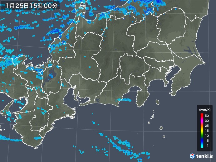 東海地方の雨雲レーダー(2018年01月25日)