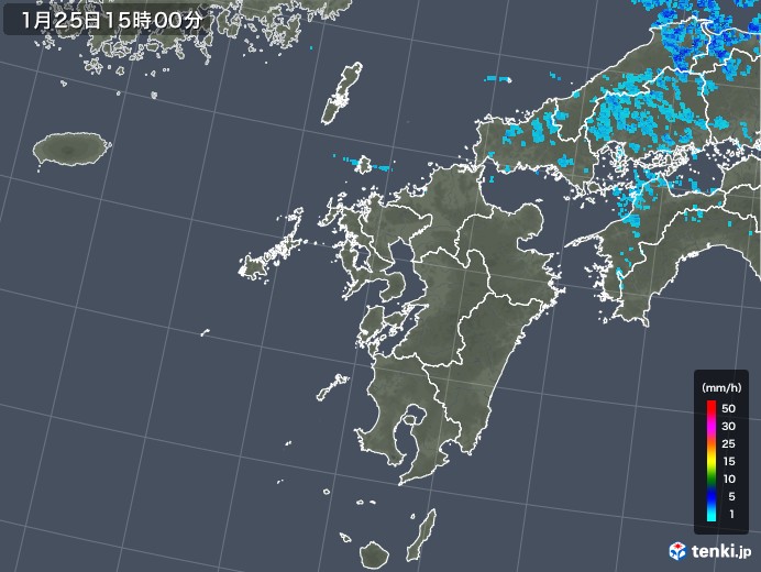 九州地方の雨雲レーダー(2018年01月25日)