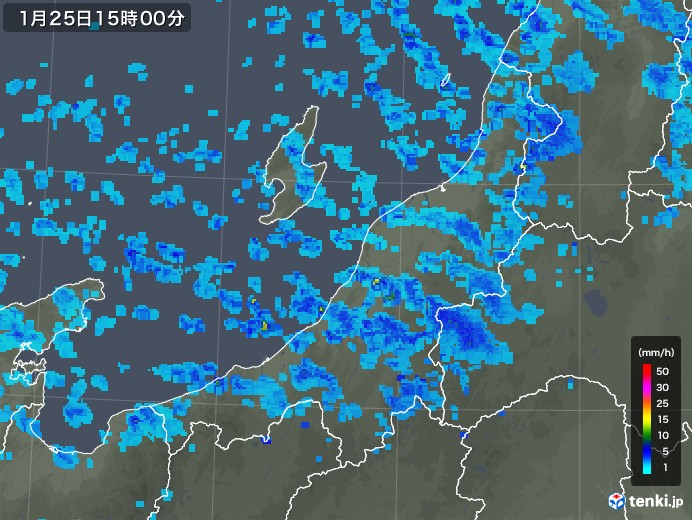 新潟県の雨雲レーダー(2018年01月25日)