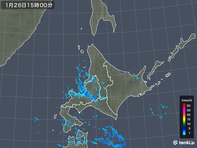北海道地方の雨雲レーダー(2018年01月26日)