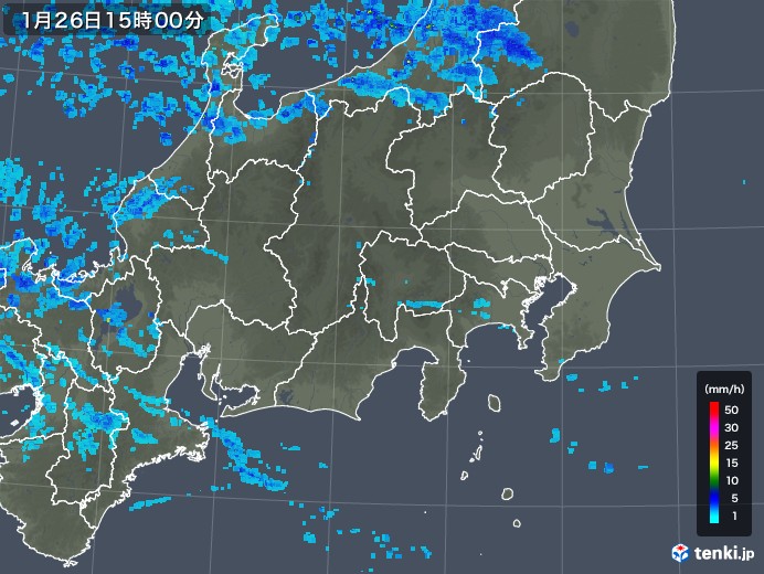 関東・甲信地方の雨雲レーダー(2018年01月26日)