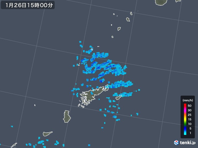 奄美諸島(鹿児島県)の雨雲レーダー(2018年01月26日)