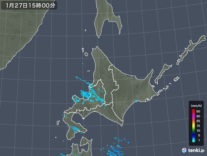 北海道地方の雨雲レーダー(2018年01月27日)