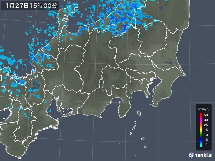 関東・甲信地方の雨雲レーダー(2018年01月27日)