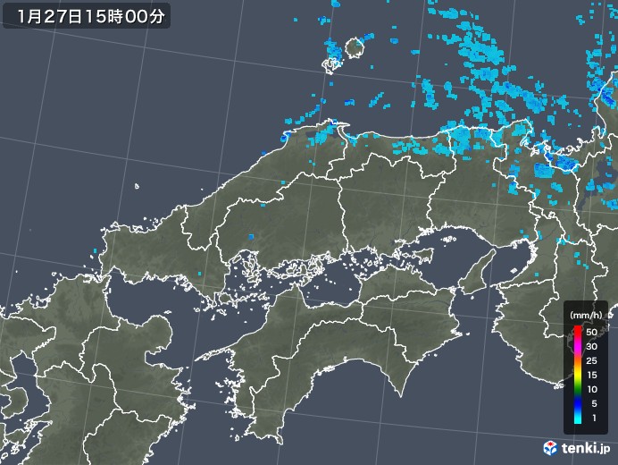 中国地方の雨雲レーダー(2018年01月27日)