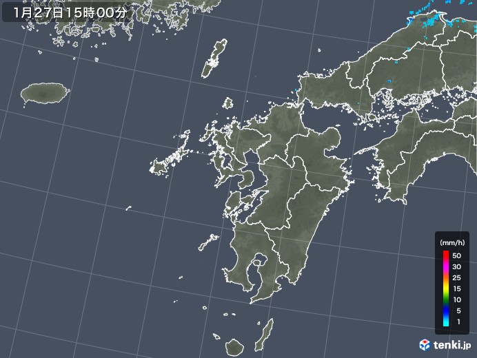 九州地方の雨雲レーダー(2018年01月27日)
